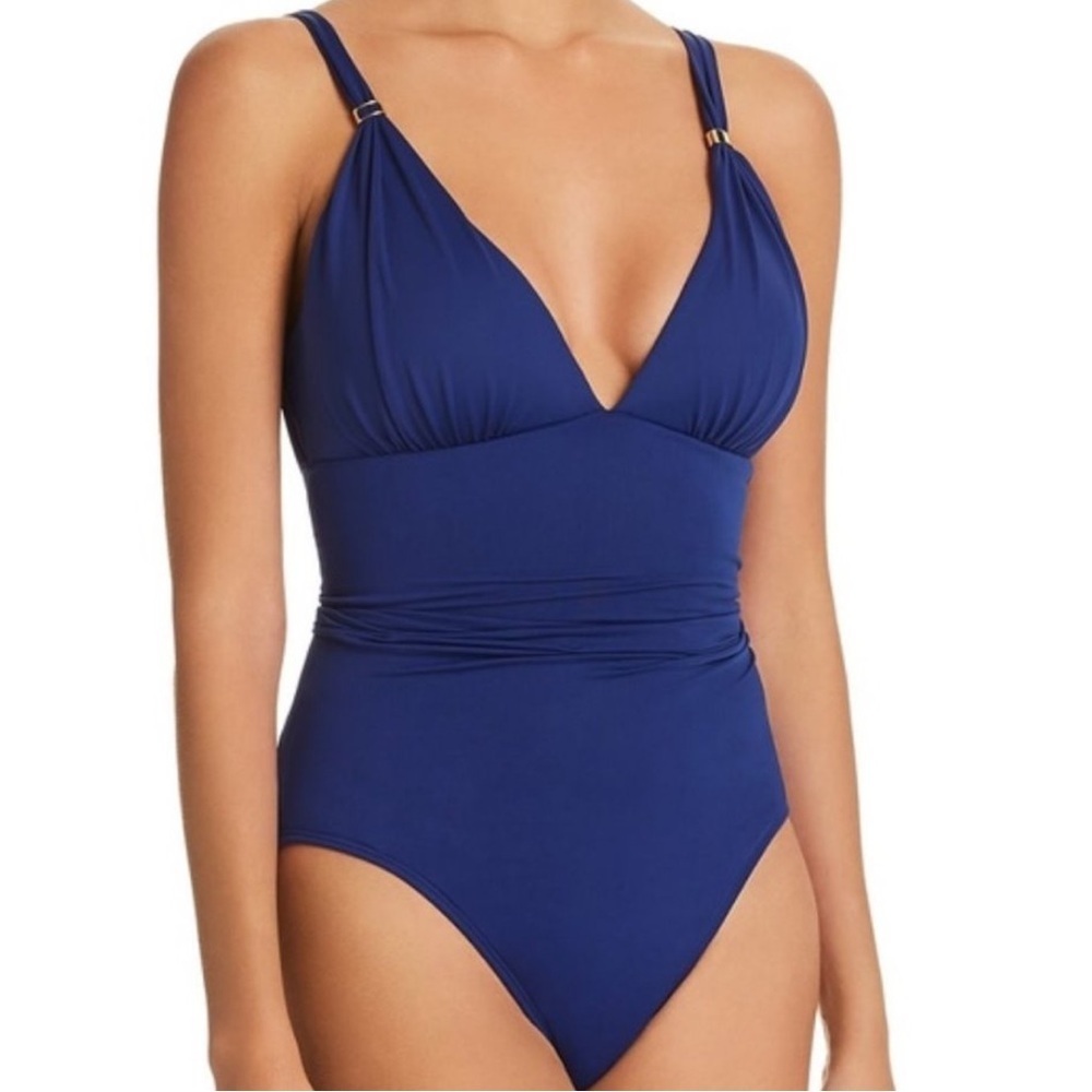 Navy Corset Lace Up Slimming 1-Piece Swimsuit Sz 14 Preowned